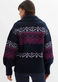 bonprix bonprix Chaqueta corta de punto con patrón nórdico Azul marino Outlet