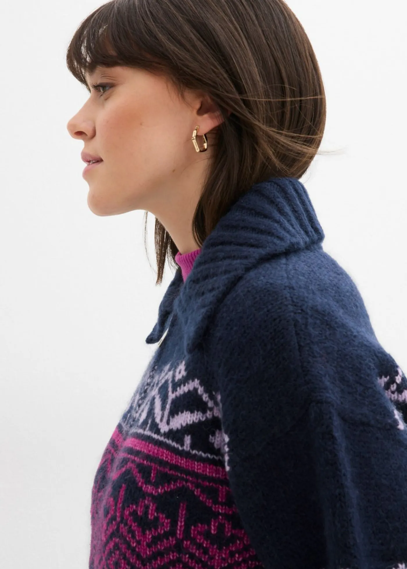bonprix bonprix Chaqueta corta de punto con patrón nórdico Azul marino Outlet