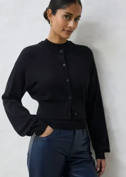 bonprix bonprix Chaqueta corta de punto con contenido de seda Negro