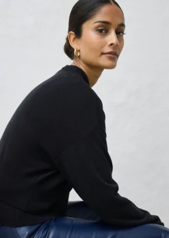 bonprix bonprix Chaqueta corta de punto con contenido de seda Negro