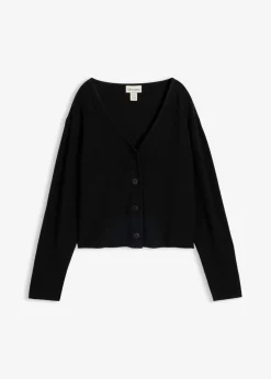 bonprix bonprix Chaqueta corta de punto de algodón orgánico puro Negro Outlet