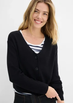 bonprix bonprix Chaqueta corta de punto de algodón orgánico puro Negro Outlet