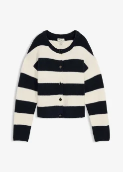bonprix bonprix Chaqueta corta de punto fino blanco lana-azul marino rayas horizontales Clearance