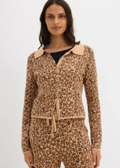 bonprix bonprix Chaqueta corta de punto fino estampado leo marrón oscuro Clearance