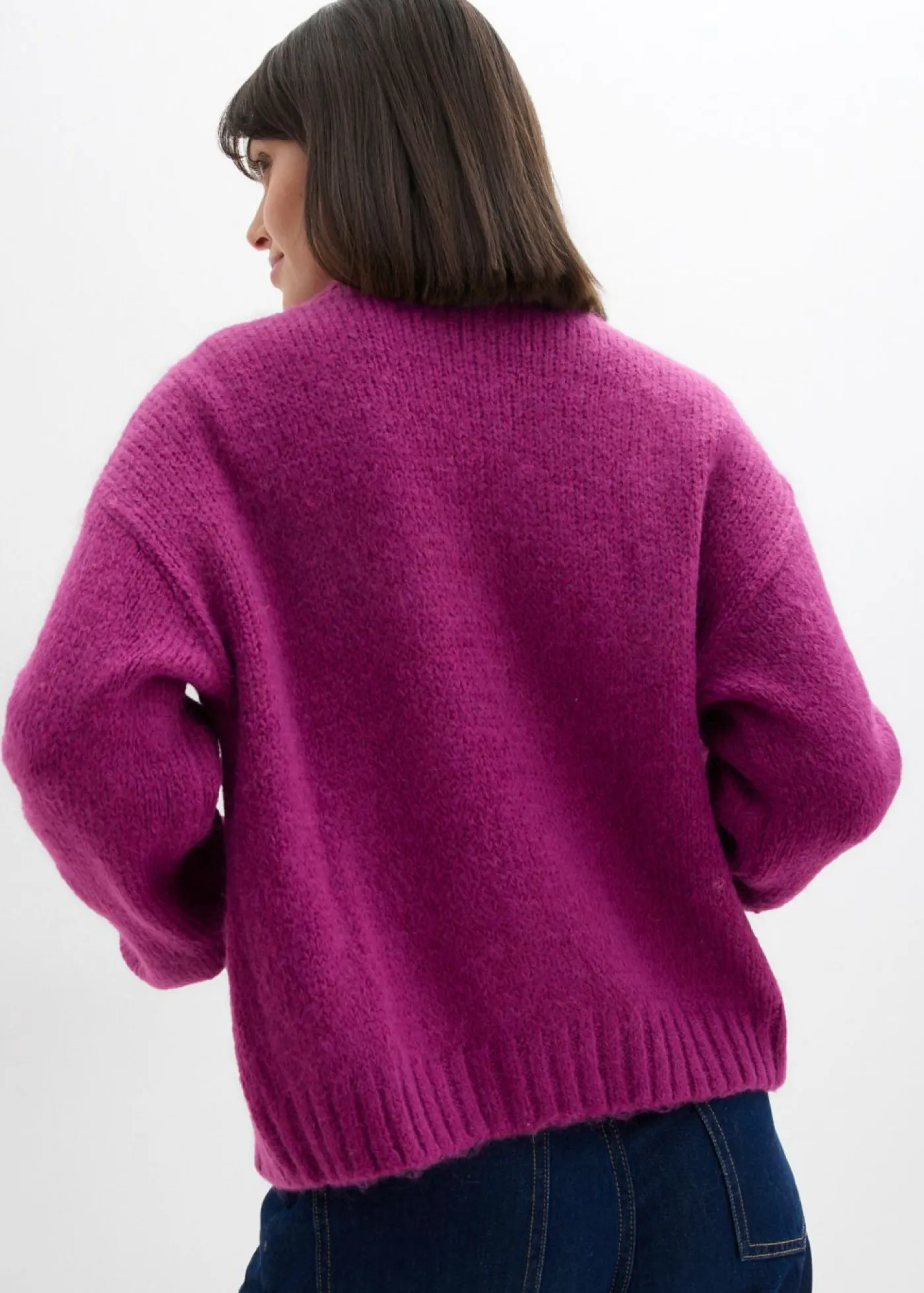 bonprix bonprix Chaqueta corta de punto grueso con corte holgado Fucsia oscuro Sale