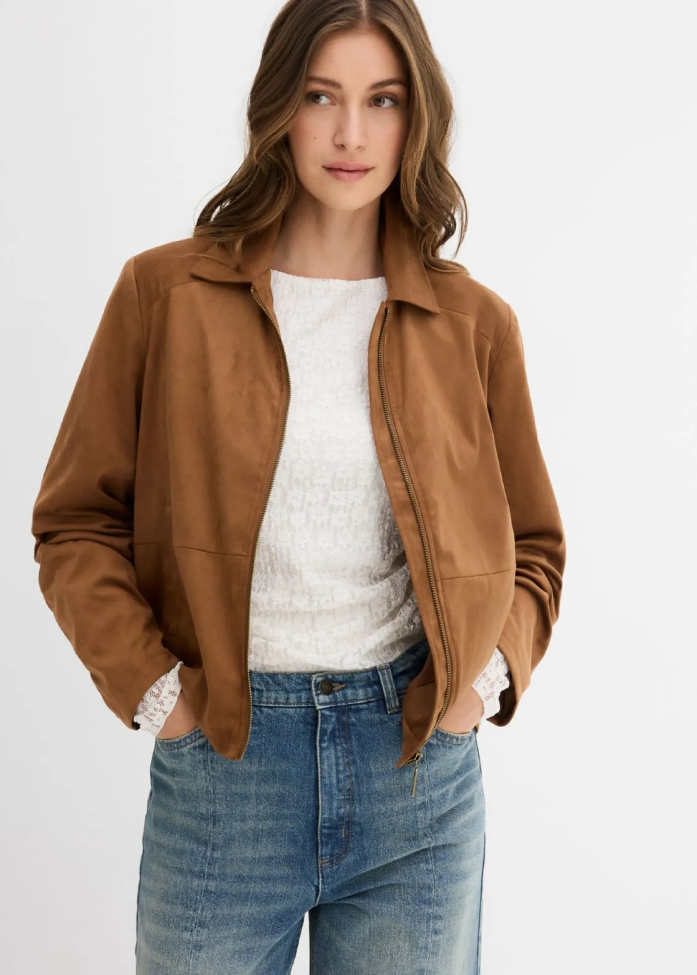 bonprix bonprix Chaqueta de ante sintético Caramelo Hot
