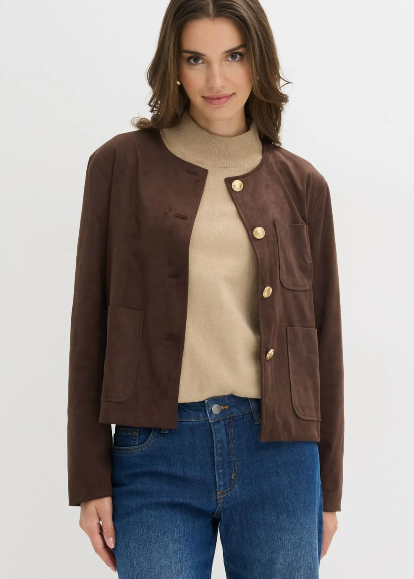 bonprix bonprix Chaqueta de ante sintético Marrón oscuro Best
