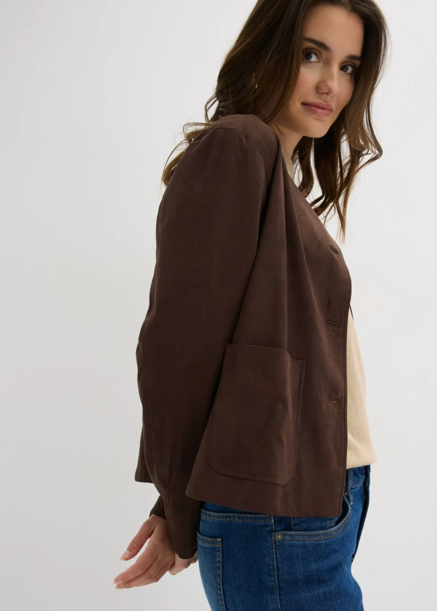 bonprix bonprix Chaqueta de ante sintético Marrón oscuro Best