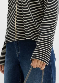 bonprix bonprix Chaqueta de chándal a rayas de mezcla de algodón negro-arena claro con rayas
