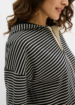 bonprix bonprix Chaqueta de chándal a rayas de mezcla de algodón negro-arena claro con rayas
