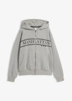 bonprix bonprix Chaqueta de chándal ancha con capucha de algodón orgánico puro Gris claro jaspeado Best