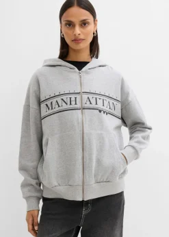 bonprix bonprix Chaqueta de chándal ancha con capucha de algodón orgánico puro Gris claro jaspeado Best