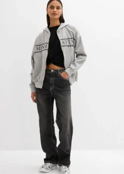 bonprix bonprix Chaqueta de chándal ancha con capucha de algodón orgánico puro Gris claro jaspeado Best