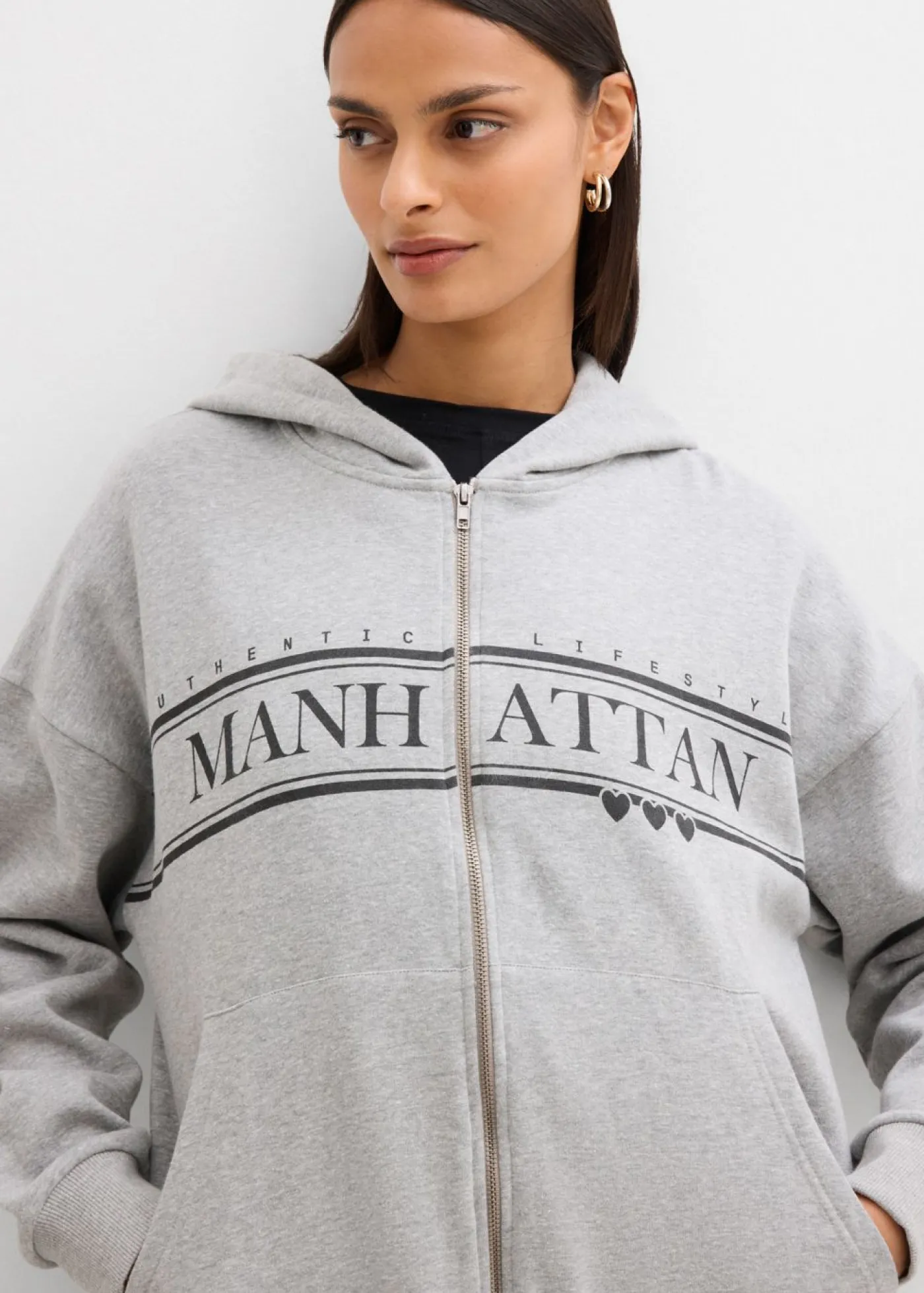bonprix bonprix Chaqueta de chándal ancha con capucha de algodón orgánico puro Gris claro jaspeado Best