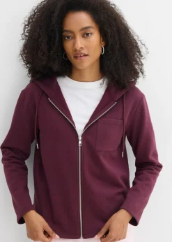 bonprix bonprix Chaqueta de chándal con capucha y poliéster reciclado rojo burdeos Hot
