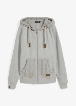 bonprix bonprix Chaqueta de chándal con capucha de punto y bolsillo Gris claro jaspeado New