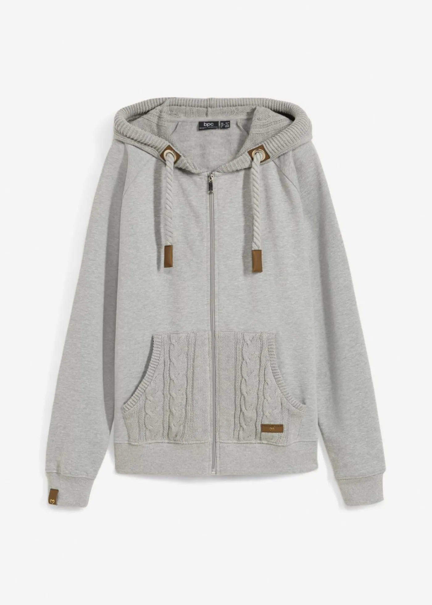 bonprix bonprix Chaqueta de chándal con capucha de punto y bolsillo Gris claro jaspeado New