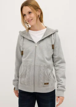 bonprix bonprix Chaqueta de chándal con capucha de punto y bolsillo Gris claro jaspeado New