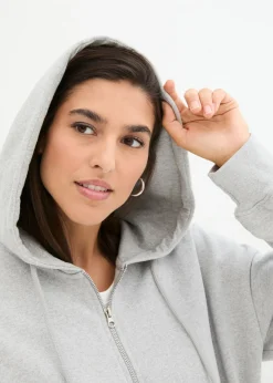 bonprix bonprix Chaqueta de chándal con capucha Gris claro jaspeado Discount