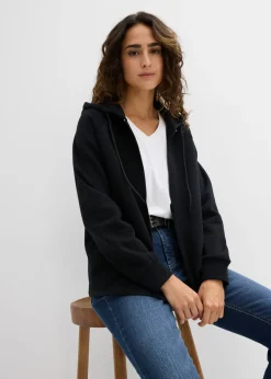 bonprix bonprix Chaqueta de chándal de algodón orgánico puro Negro New