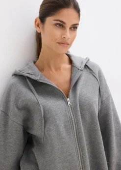 bonprix bonprix Chaqueta de chándal de algodón orgánico puro gris jaspeado moteado Outlet