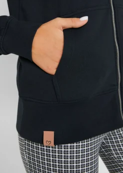 bonprix bonprix Chaqueta de chándal de algodón puro con capucha Negro Sale