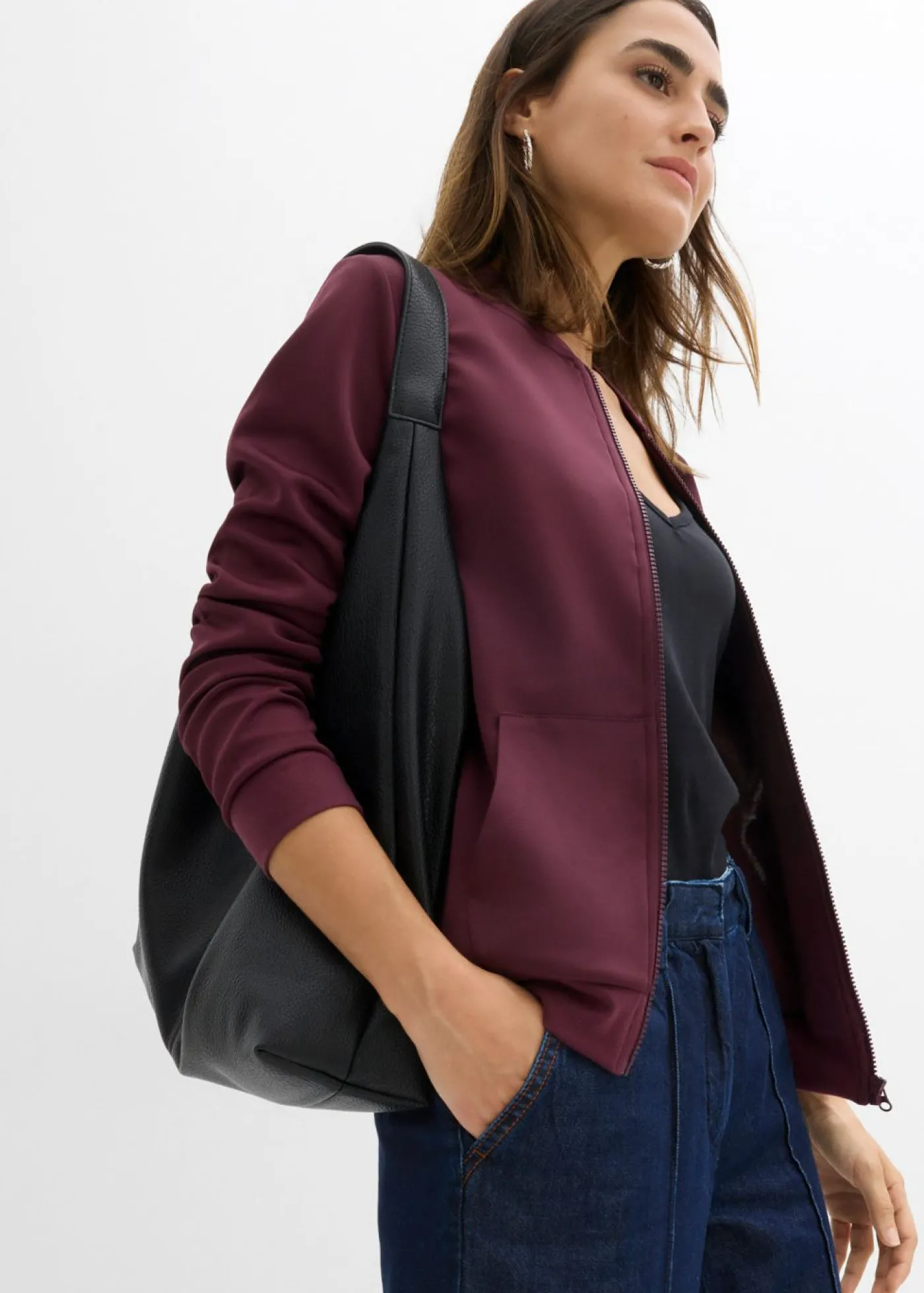 bonprix bonprix Chaqueta de chándal de neopreno con cremallera rojo burdeos Clearance