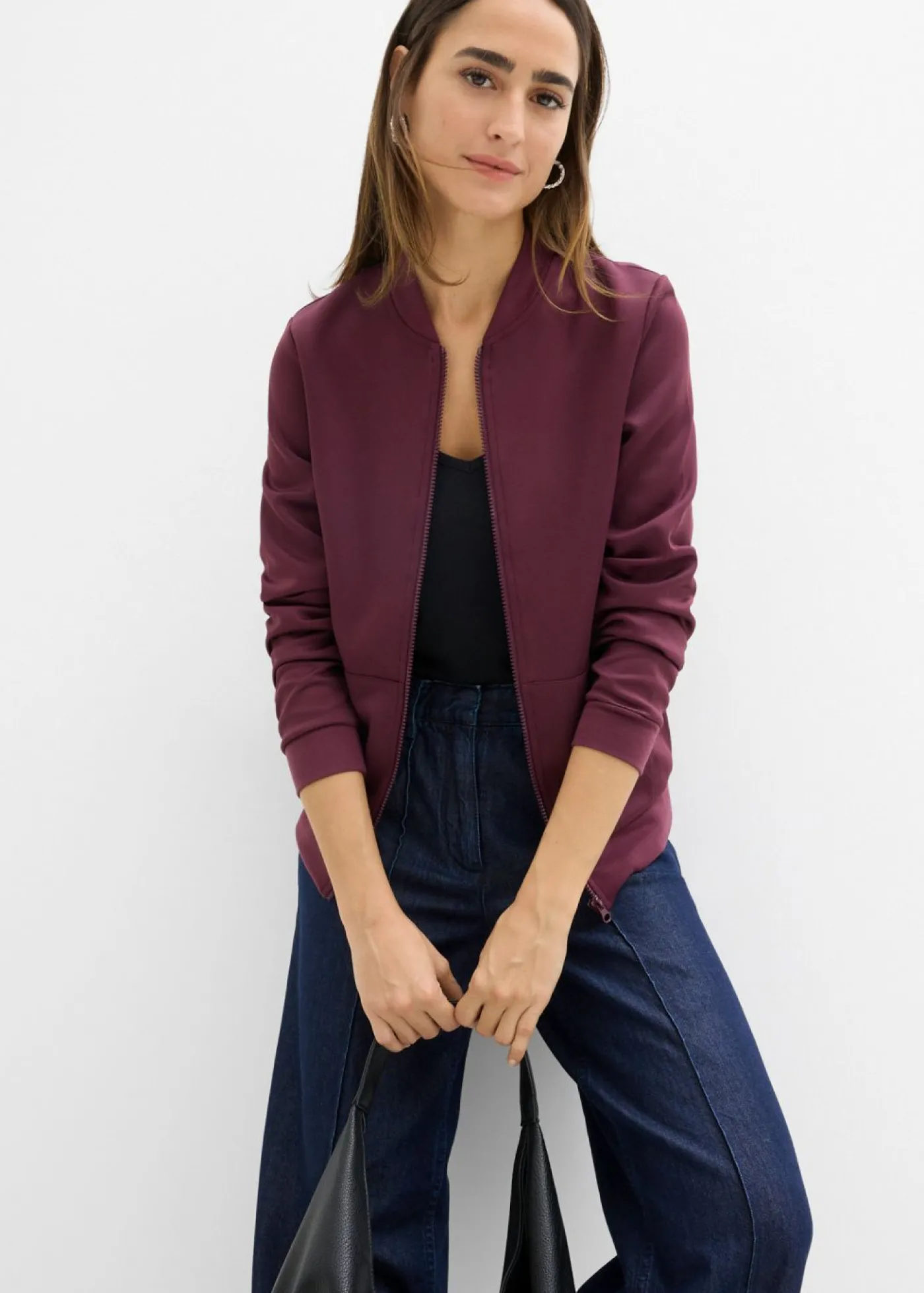 bonprix bonprix Chaqueta de chándal de neopreno con cremallera rojo burdeos Clearance