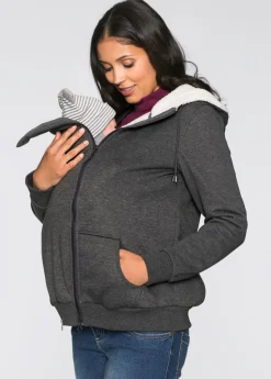 bonprix bonprix Chaqueta de chándal premamá y de porteo, 3 en 1, con interior esponjoso Antracita jaspeado Clearance