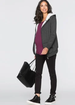 bonprix bonprix Chaqueta de chándal premamá y de porteo, 3 en 1, con interior esponjoso Antracita jaspeado Clearance