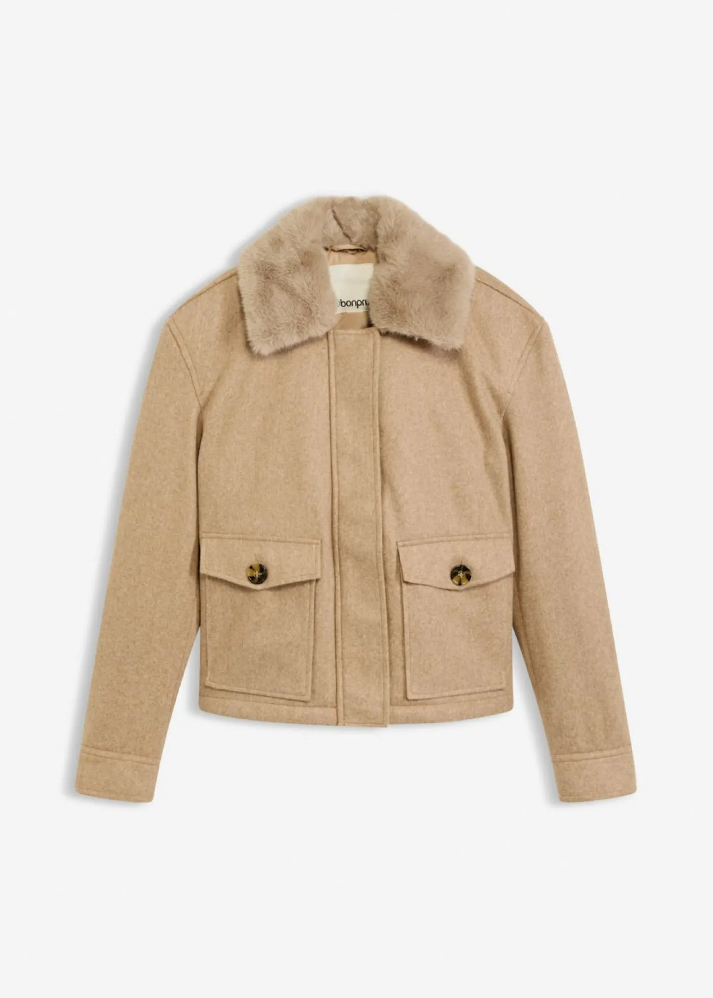 bonprix bonprix Chaqueta de invierno con aspecto de lana caqui claro moteado New