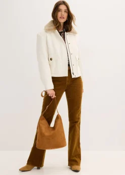 bonprix bonprix Chaqueta de invierno con aspecto de lana blanco perla