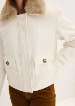 bonprix bonprix Chaqueta de invierno con aspecto de lana blanco perla