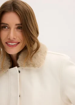 bonprix bonprix Chaqueta de invierno con aspecto de lana blanco perla