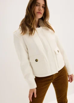bonprix bonprix Chaqueta de invierno con aspecto de lana blanco perla