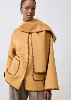 bonprix bonprix Chaqueta de lana con bordado decorativo (conjunto de 2 piezas con bufanda) Avellana Clearance
