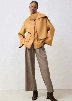 bonprix bonprix Chaqueta de lana con bordado decorativo (conjunto de 2 piezas con bufanda) Avellana Clearance