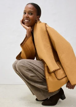 bonprix bonprix Chaqueta de lana con bordado decorativo (conjunto de 2 piezas con bufanda) Avellana Clearance