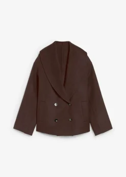 bonprix bonprix Chaqueta de mezcla de lana suave Marrón oscuro Outlet