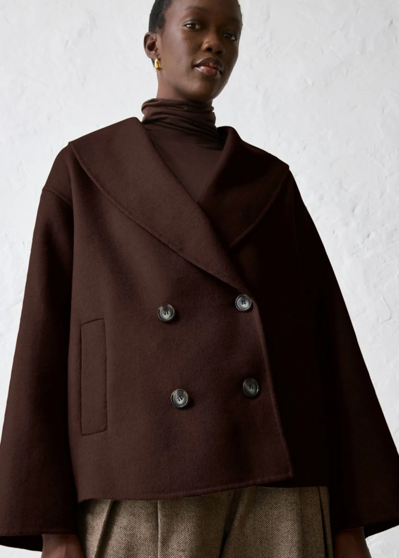 bonprix bonprix Chaqueta de mezcla de lana suave Marrón oscuro Outlet
