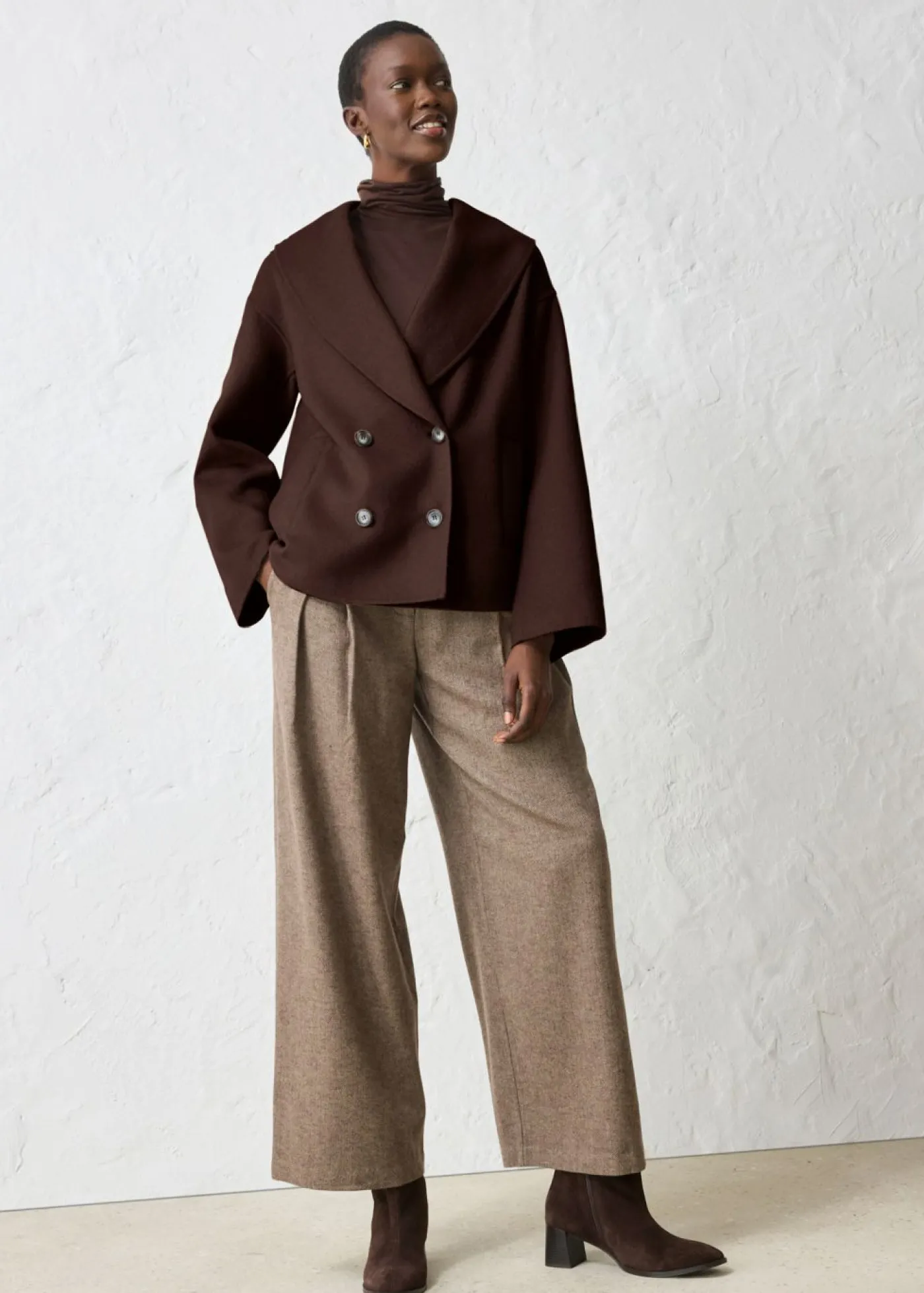 bonprix bonprix Chaqueta de mezcla de lana suave Marrón oscuro Outlet