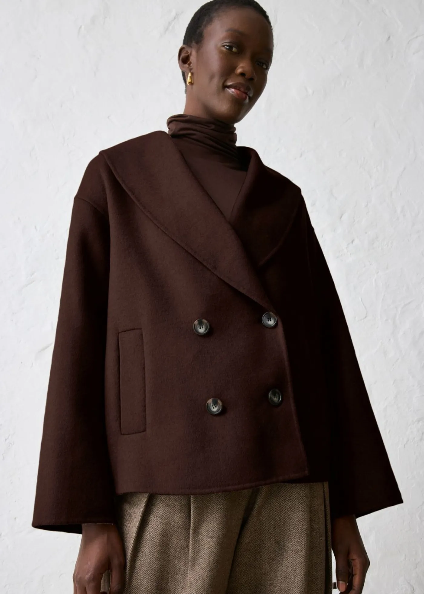 bonprix bonprix Chaqueta de mezcla de lana suave Marrón oscuro Outlet