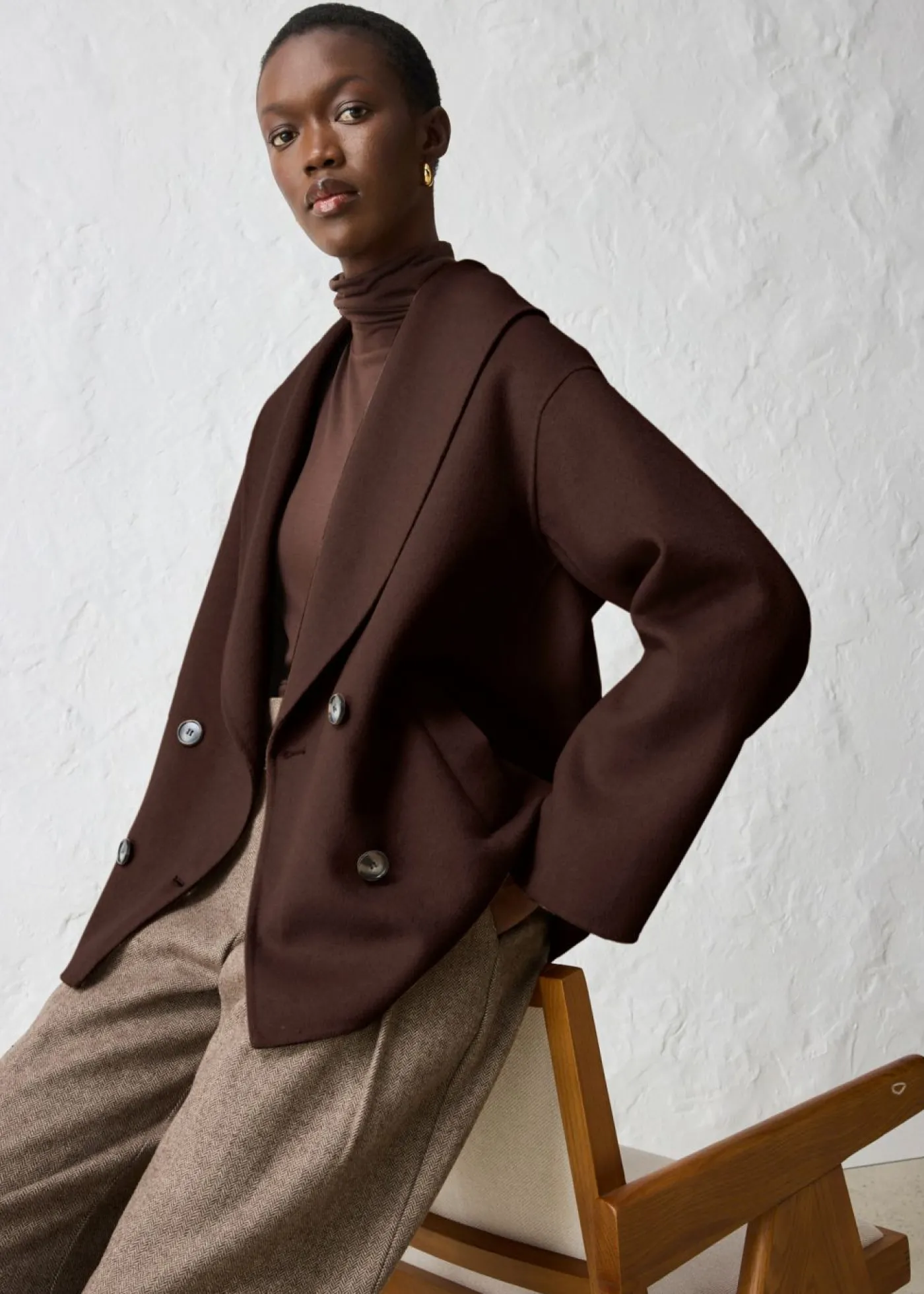 bonprix bonprix Chaqueta de mezcla de lana suave Marrón oscuro Outlet