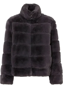 bonprix bonprix Chaqueta de pelo sintético con cremallera pizarra Discount