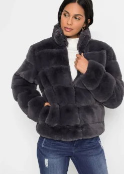 bonprix bonprix Chaqueta de pelo sintético con cremallera pizarra Discount