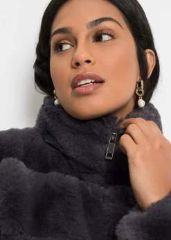 bonprix bonprix Chaqueta de pelo sintético con cremallera pizarra Discount