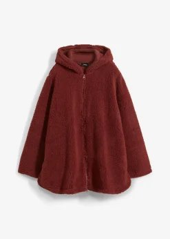 bonprix bonprix Chaqueta de peluche, corte en A, con aberturas laterales Marrón almendra Outlet