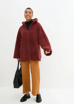 bonprix bonprix Chaqueta de peluche, corte en A, con aberturas laterales Marrón almendra Outlet