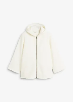bonprix bonprix Chaqueta de peluche, corte en A, con aberturas laterales Blanco lana Discount