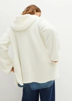 bonprix bonprix Chaqueta de peluche, corte en A, con aberturas laterales Blanco lana Discount